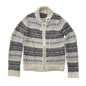 Gap Womens Fair Isle Zip Up Cardigan Wool Alpaca Blend Shawl Collar Cream M Tall